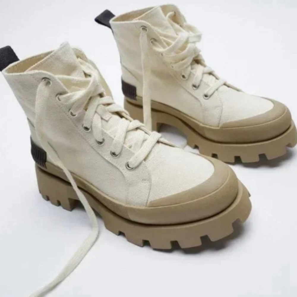 ZARA low heel lace up fabric ankle boot - Picture 2 of 9